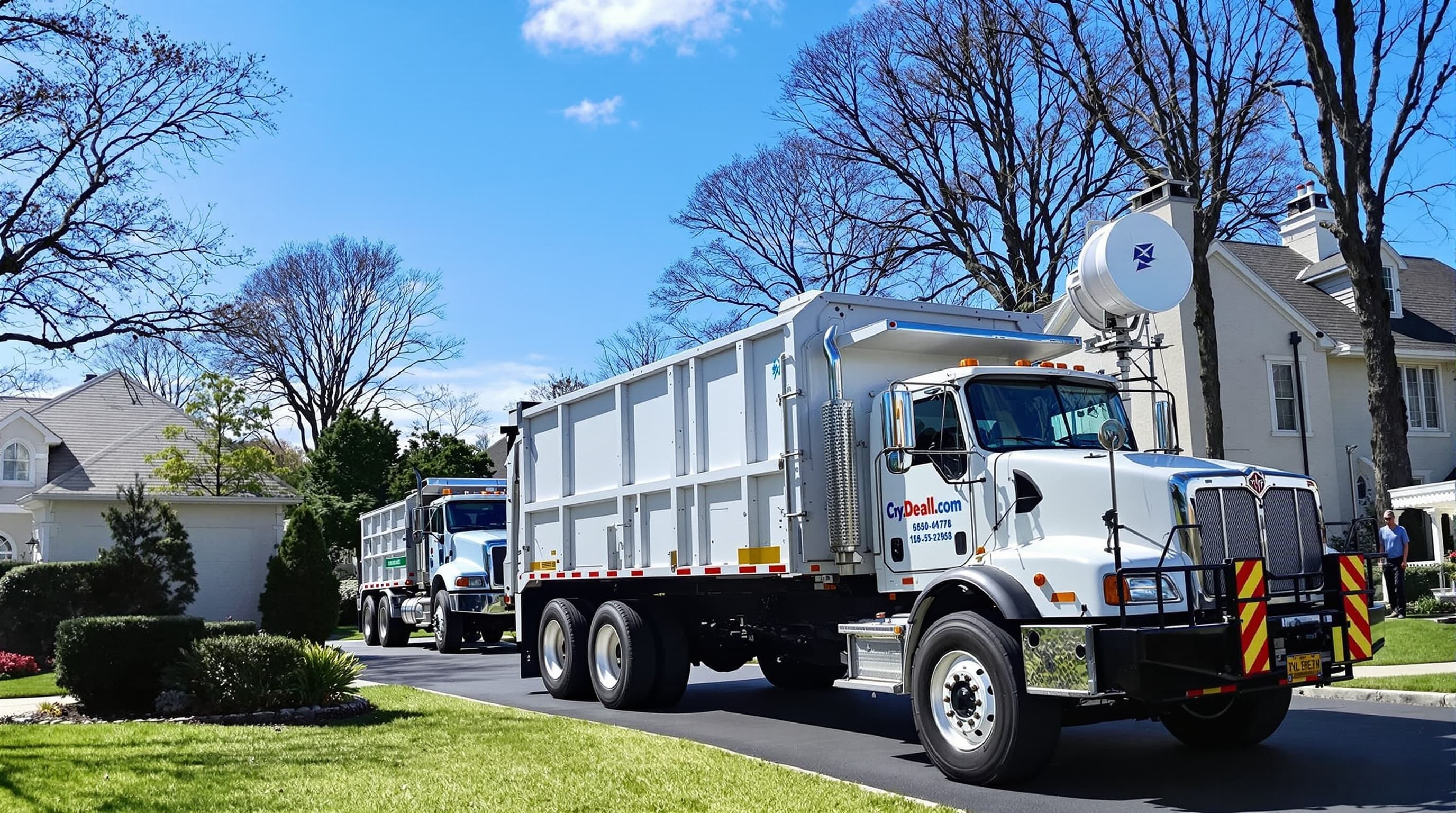 Roll-off dumpster rental on a Long Island residential driveway